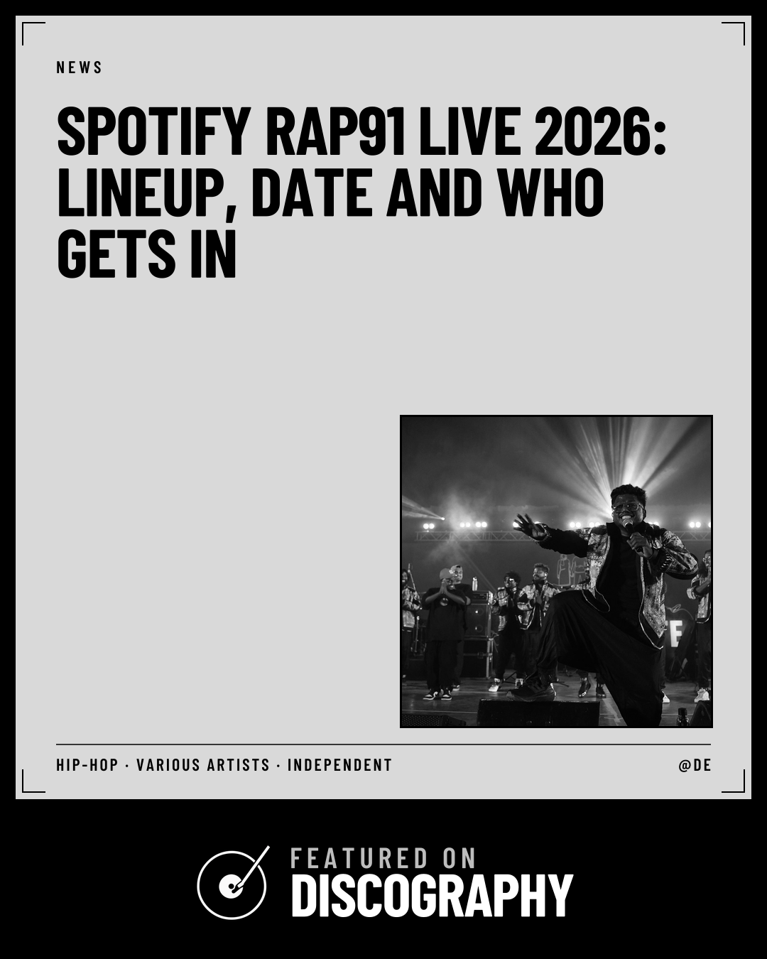Spotify RAP91 Live 2026: Lineup, Date and Who Gets In, featured on Discography